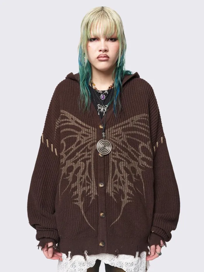 Flutterby Hooded Knit Cardigan Women Minga London Knitwear