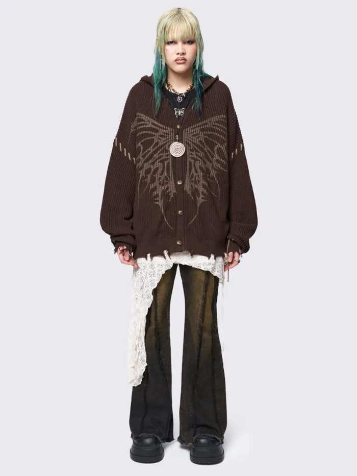 Flutterby Hooded Knit Cardigan Women Minga London Knitwear