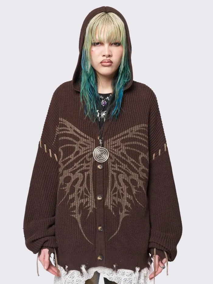 Flutterby Hooded Knit Cardigan Women Minga London Knitwear