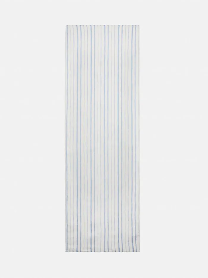French Linen Stripe Scarf Blue Women Jigsaw Ponchos and Scarves