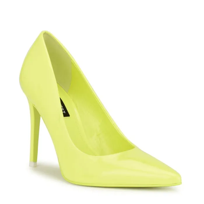 Fresh Pointy Toe Pumps Neon Yellow Patent Women Nine West Heels Fresh Pointy Toe Pumps Neon Yellow Patent Women Nine West Heels