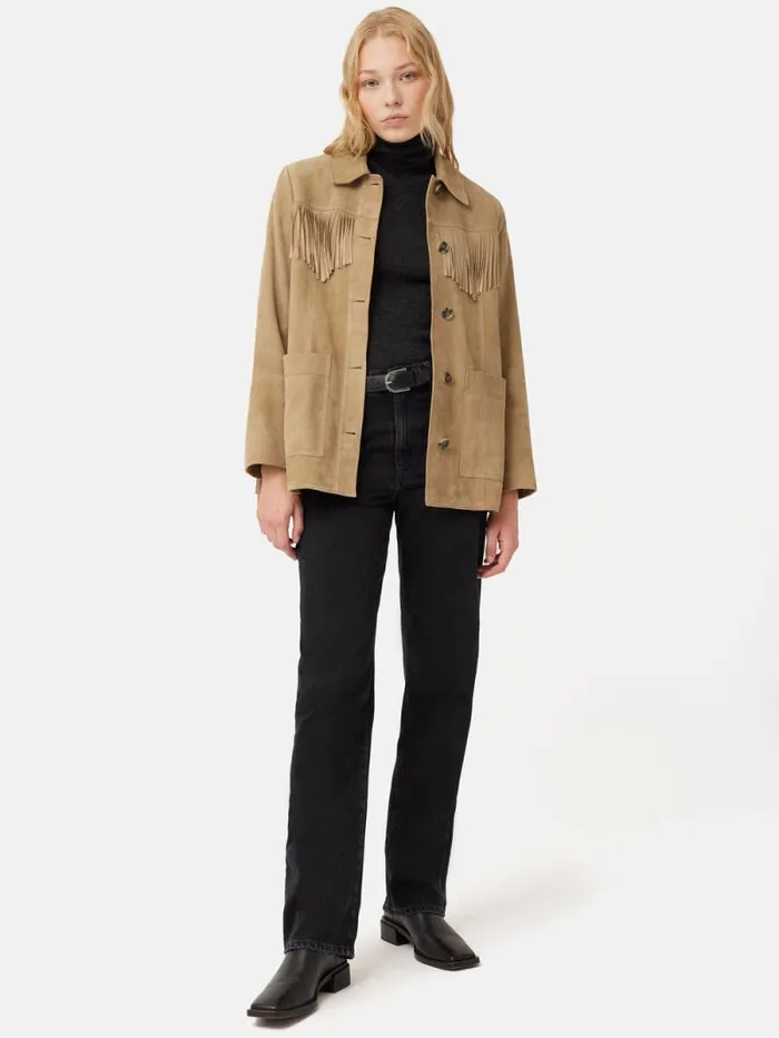Fringed Suede Jacket Brown Women Jigsaw Leather