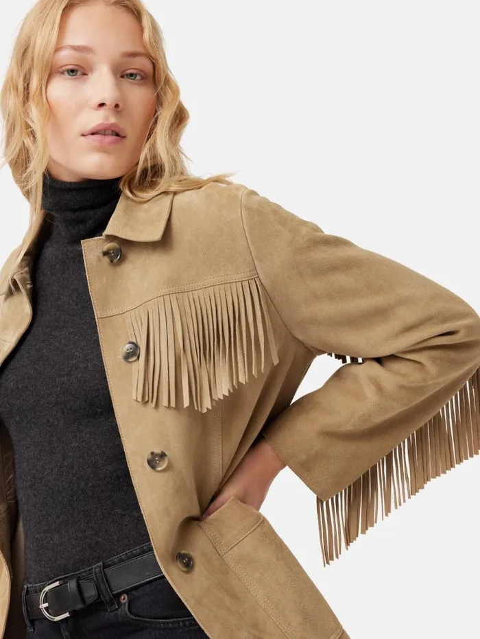 Fringed Suede Jacket Brown Women Jigsaw Leather
