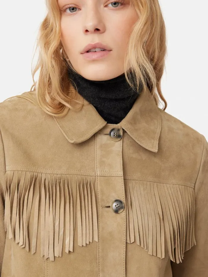 Fringed Suede Jacket Brown Women Jigsaw Leather