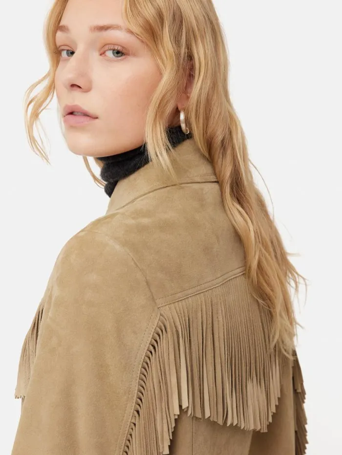 Fringed Suede Jacket Brown Women Jigsaw Leather