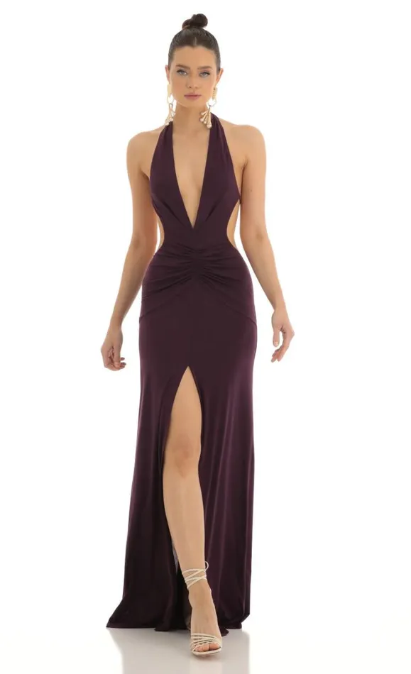Front Slit Open Back Maxi Dress Purple Women LUCY IN THE SKY Maxi Dresses
