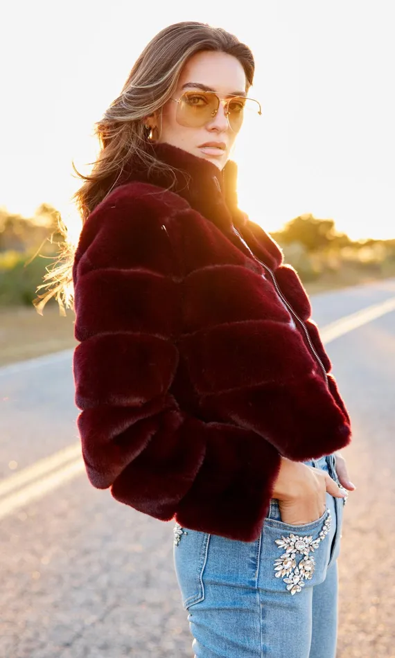 Generation Love Clothing Outerwear Tala Faux Fur Bomber Malbec 8211 Women