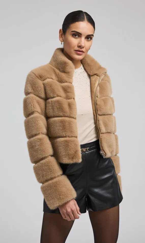 Generation Love Clothing Outerwear Tala Faux Fur Bomber Toffee 8211 Women
