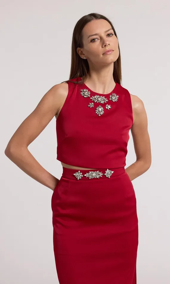 Generation Love Clothing Tops Opal Crystal Embellished Satin Top Rubyclear 8211 Women