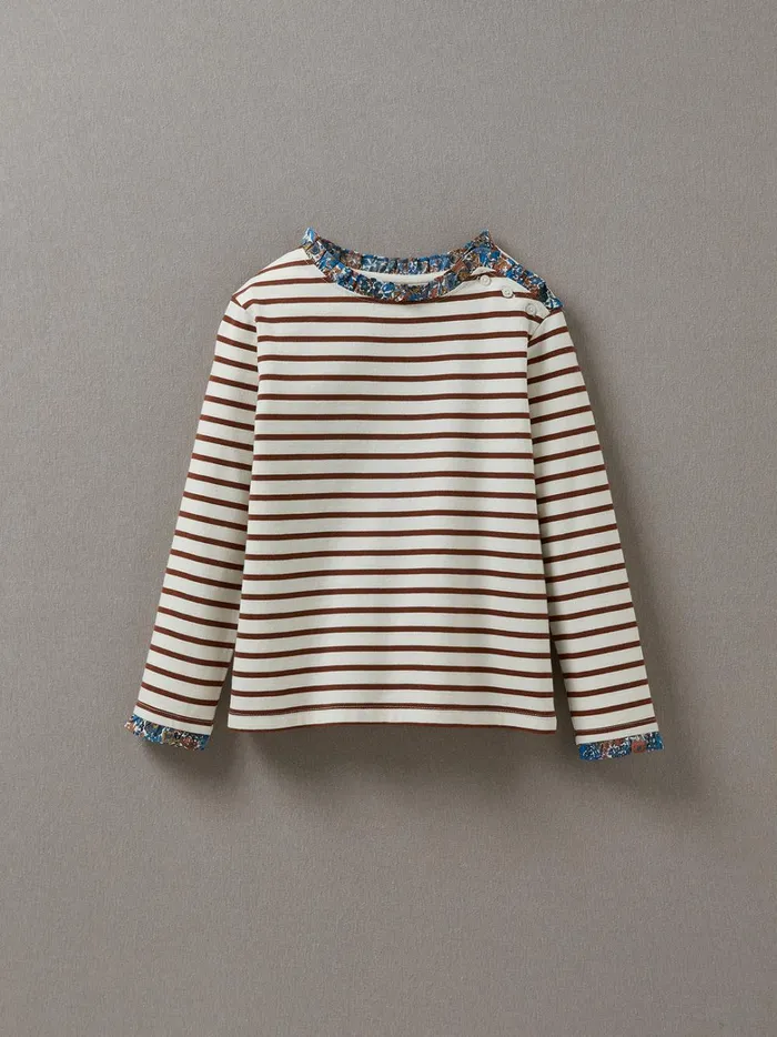 Girls Clothing Cyrillus Organic Cotton SailorStripe TShirt Details Made With Liberty Fabric Marron