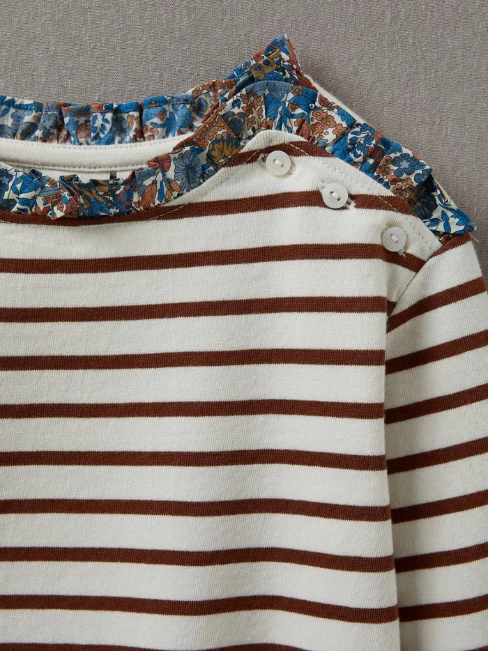 Girls Clothing Cyrillus Organic Cotton SailorStripe TShirt Details Made With Liberty Fabric Marron