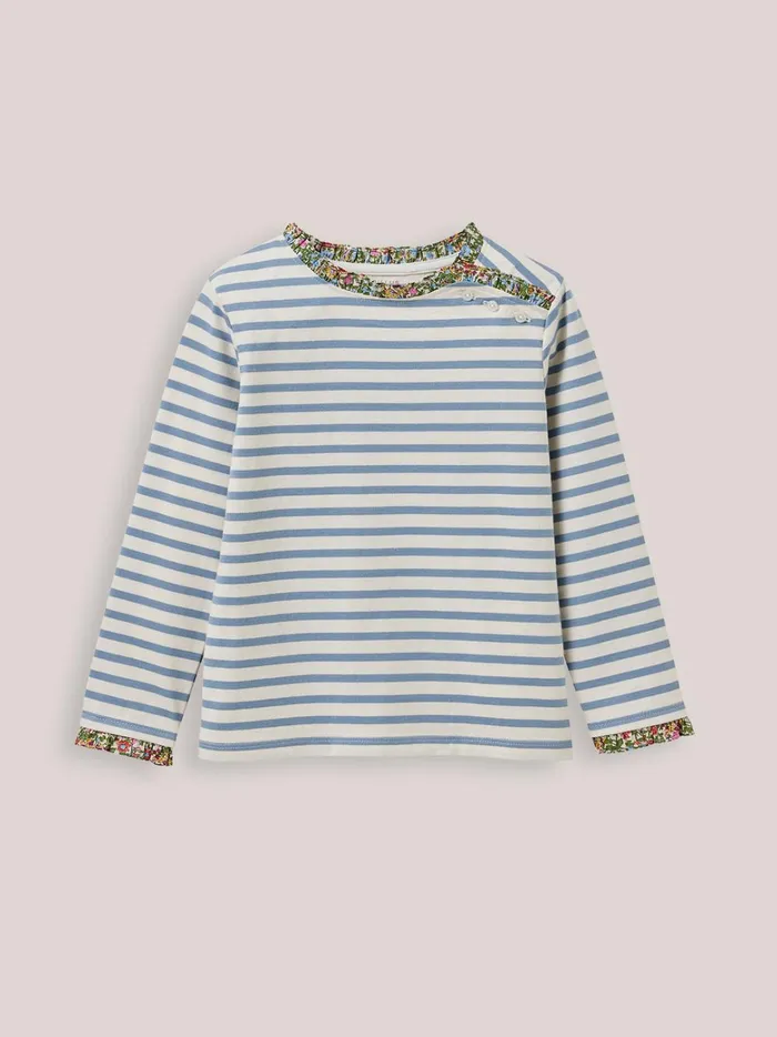Girls Clothing Cyrillus SailorStripe Organic Cotton TShirt Trim Made With Liberty Fabric Bleu