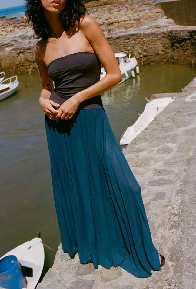 Giselle Navy Chiffon And Jersey Strapless Maxi Dress Women Ciao Lucia Long Dresses