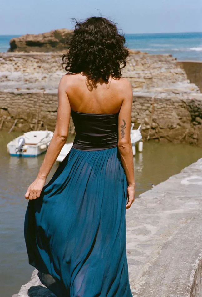 Giselle Navy Chiffon And Jersey Strapless Maxi Dress Women Ciao Lucia Long Dresses