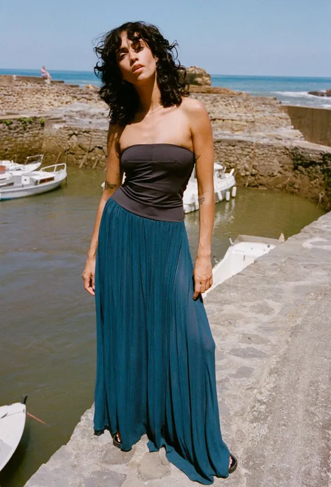 Giselle Navy Chiffon And Jersey Strapless Maxi Dress Women Ciao Lucia Long Dresses