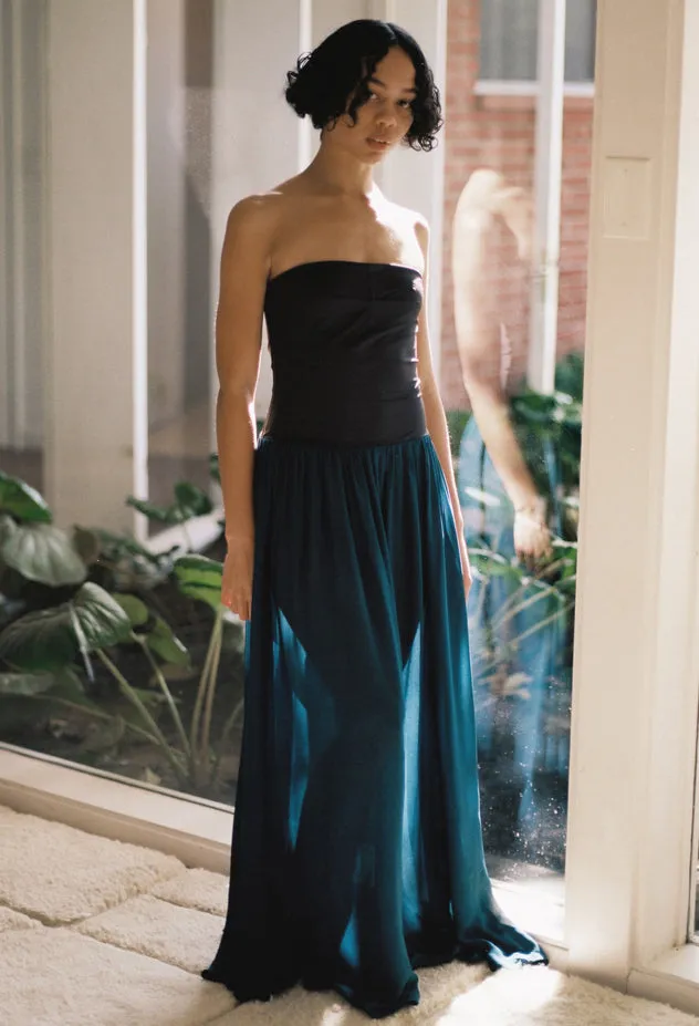 Giselle Navy Chiffon And Jersey Strapless Maxi Dress Women Ciao Lucia Long Dresses