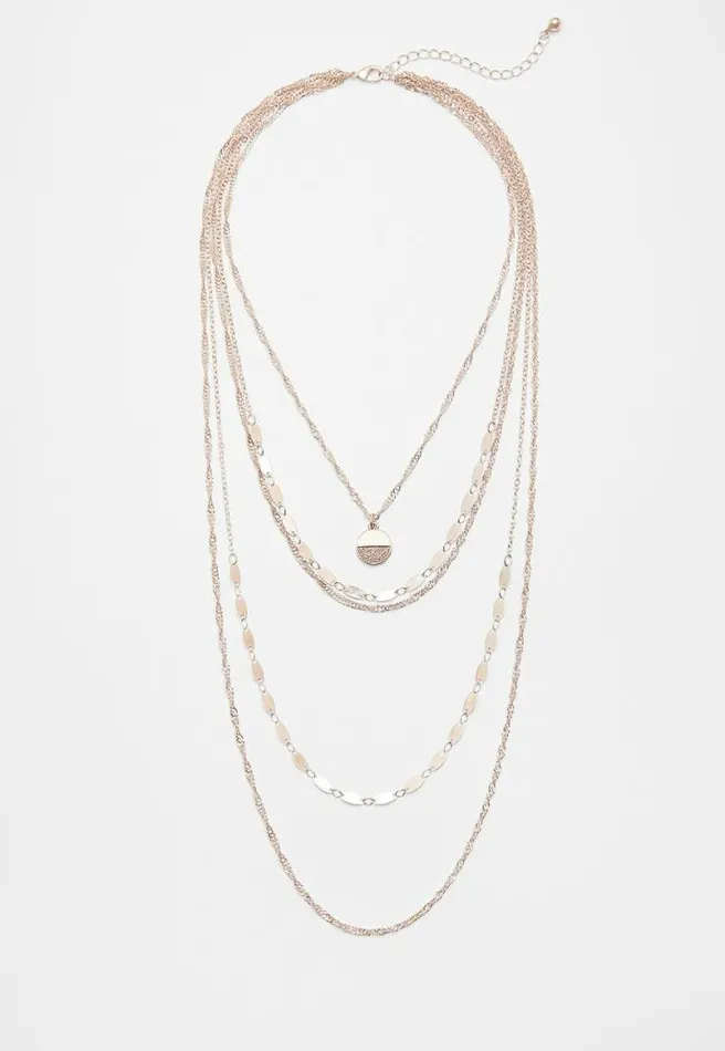 Gold Layered Drape Glitter Pendant Necklace Women Maurices Jewelry