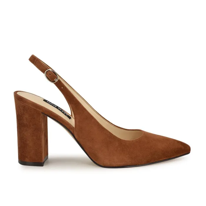 Gompell Block Heel Slingback Pumps Brown Suede Women Nine West Heels
