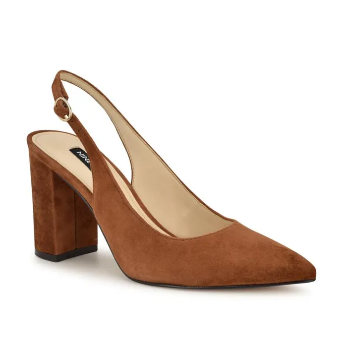 Gompell Block Heel Slingback Pumps Brown Suede Women Nine West Heels Gompell Block Heel Slingback Pumps Brown Suede Women Nine West Heels