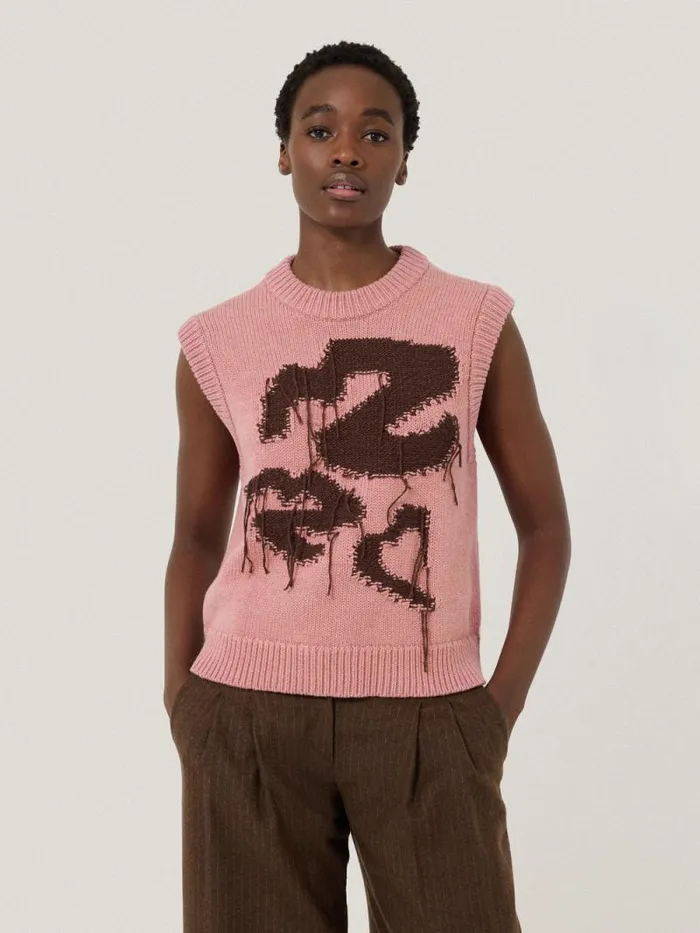 Graffiti Lips Tank Pink Women Jigsaw Knitwear and Cashmere