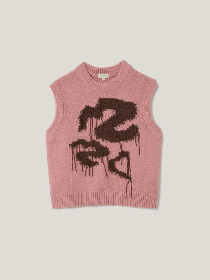 Graffiti Lips Tank Pink Women Jigsaw Knitwear and Cashmere