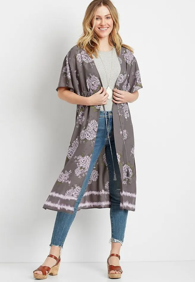 Gray Floral Duster Kimono Women Maurices Tops