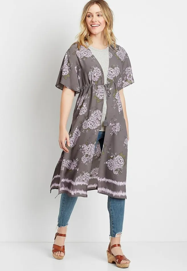 Gray Floral Duster Kimono Women Maurices Tops