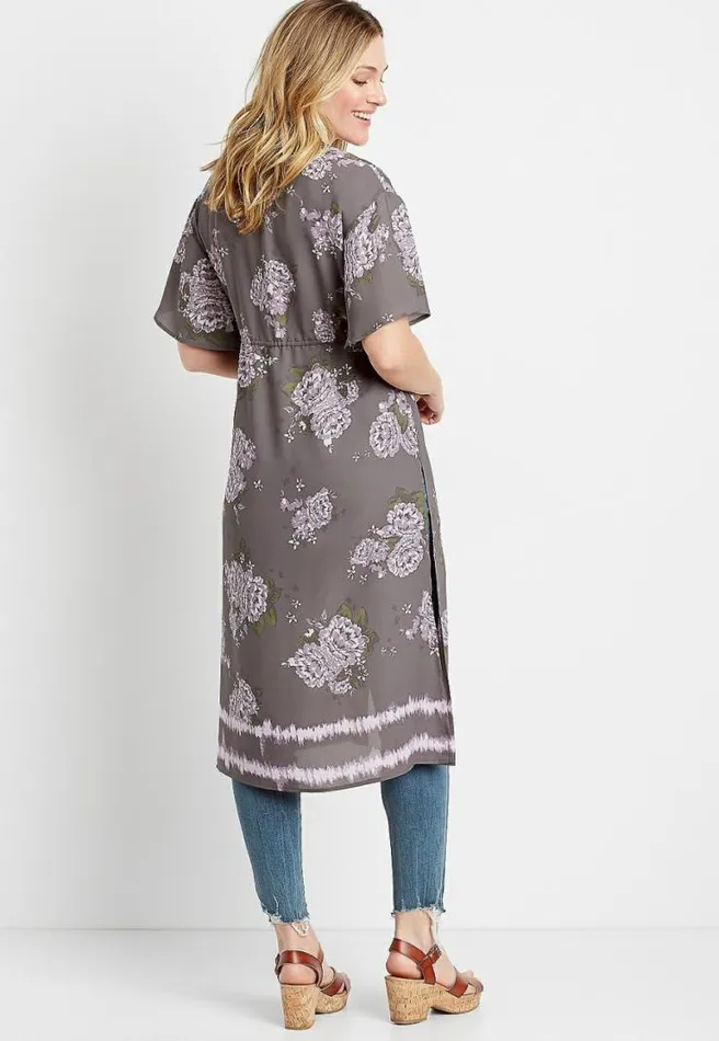 Gray Floral Duster Kimono Women Maurices Tops
