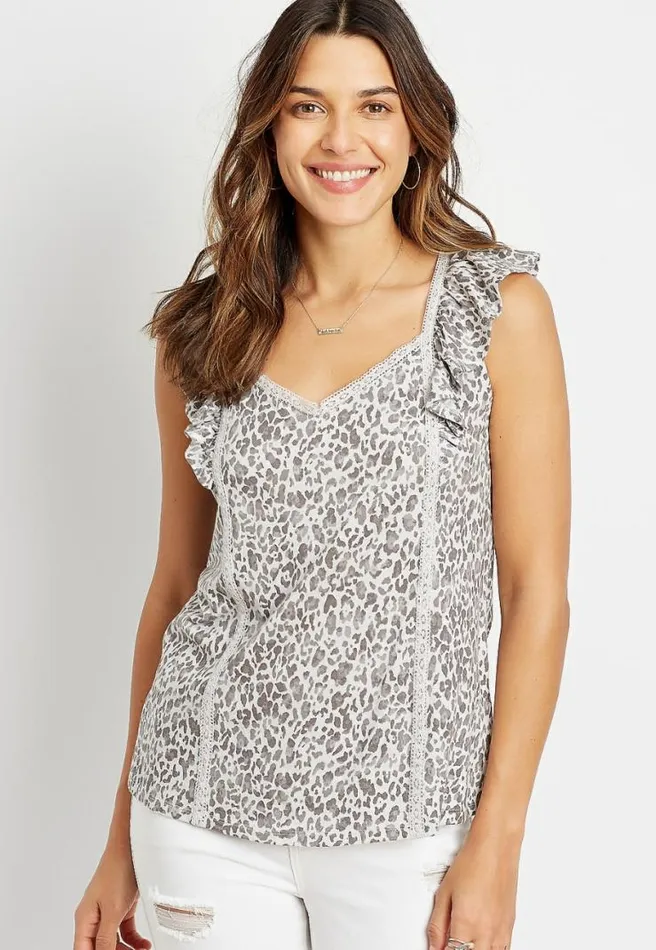 Gray Leopard Flutter Sleeve Tank Top Women Maurices Tops