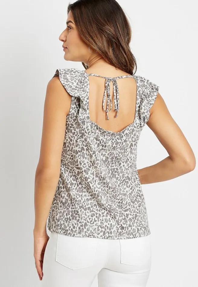 Gray Leopard Flutter Sleeve Tank Top Women Maurices Tops