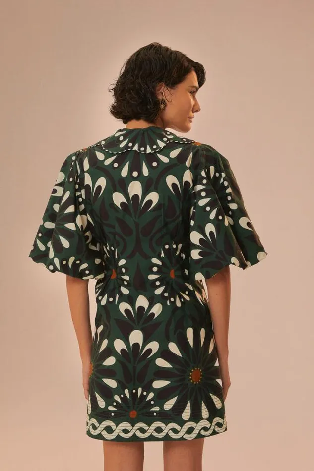 Green Ainika Flowers Short Sleeve Mini Dress Women FARM Rio Mini Dresses
