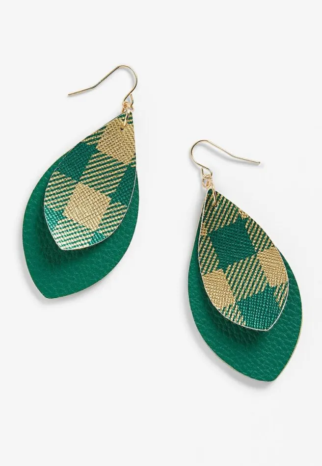 Green And Gold Plaid Teardrop Earrings Women Maurices Jewelry