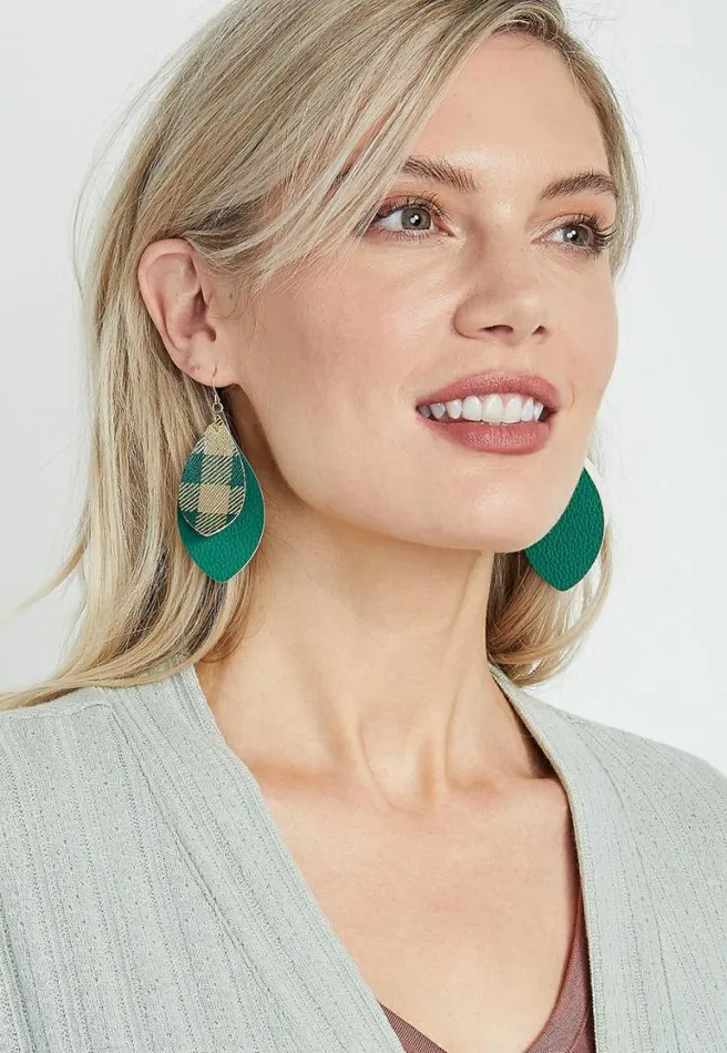 Green And Gold Plaid Teardrop Earrings Women Maurices Jewelry