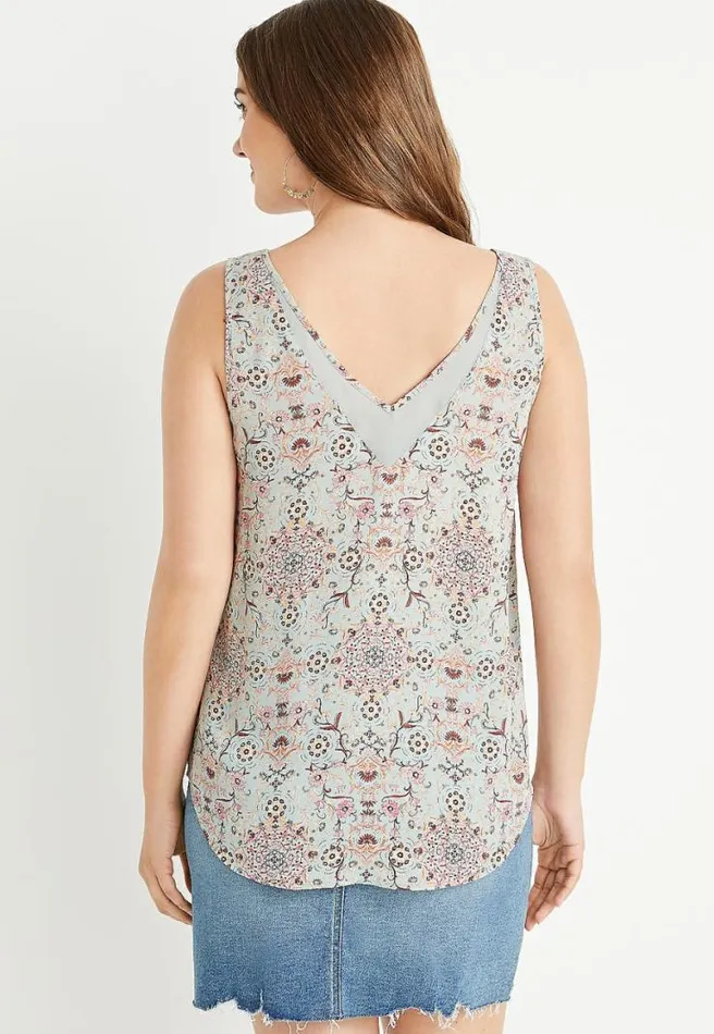 Green Floral Sheer Inset V Neck Tank Top Women Maurices Tops