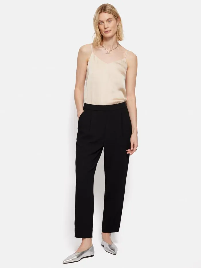 Grosgrain Trim Crepe Jogger Black Women Jigsaw Trousers