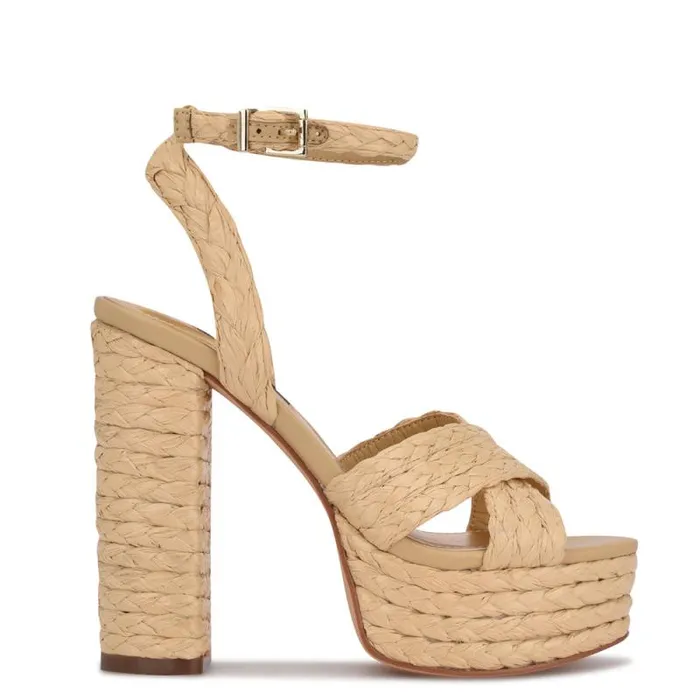 Hadyn Platform Sandals Natural Raffia Women Nine West Heels