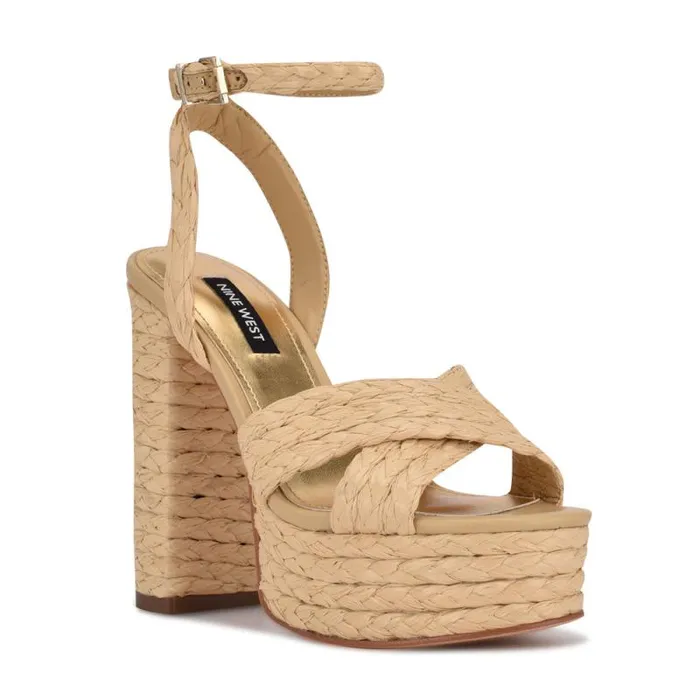 Hadyn Platform Sandals Natural Raffia Women Nine West Heels Hadyn Platform Sandals Natural Raffia Women Nine West Heels