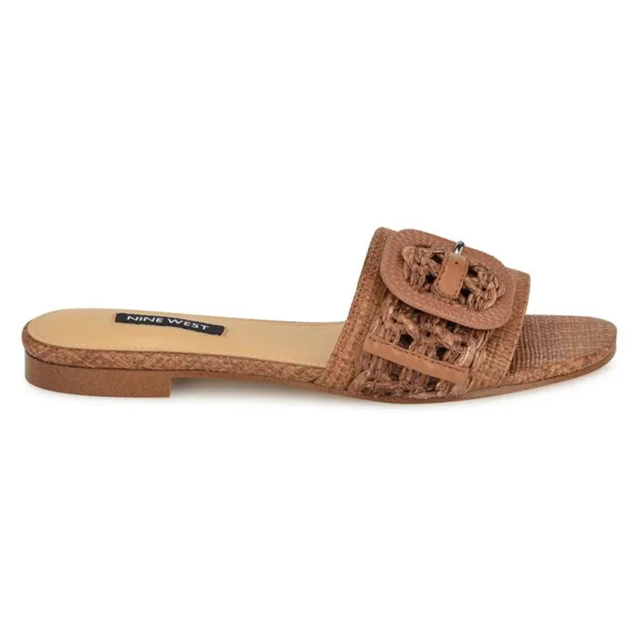 Hagleigh Flat Slide Sandals Brown Raffia Women Nine West Sandals