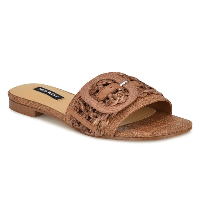 Hagleigh Flat Slide Sandals Brown Raffia Women Nine West Sandals Hagleigh Flat Slide Sandals Brown Raffia Women Nine West Sandals
