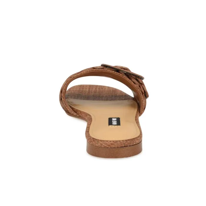 Hagleigh Flat Slide Sandals Brown Raffia Women Nine West Sandals Hagleigh Flat Slide Sandals Brown Raffia Women Nine West Sandals