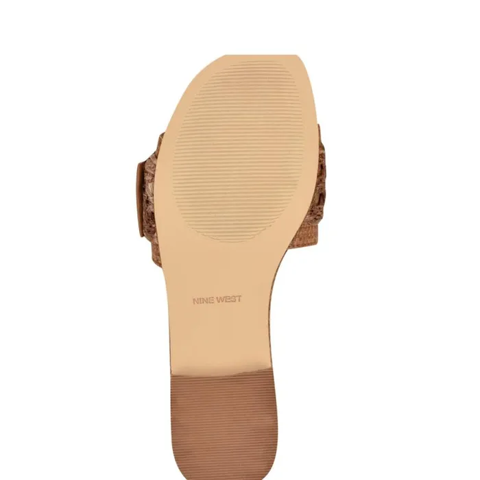Hagleigh Flat Slide Sandals Brown Raffia Women Nine West Sandals Hagleigh Flat Slide Sandals Brown Raffia Women Nine West Sandals