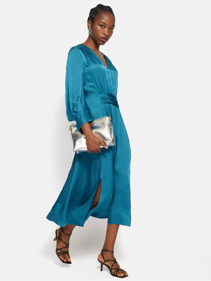 Hammered Satin Midi Dress Blue Women Jigsaw Dresses and Jumpsuits