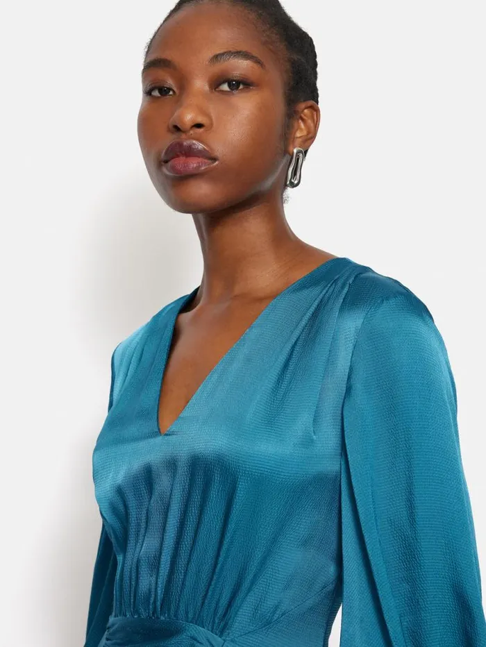 Hammered Satin Midi Dress Blue Women Jigsaw Dresses and Jumpsuits