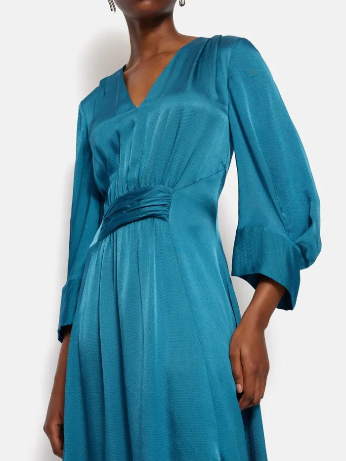 Hammered Satin Midi Dress Blue Women Jigsaw Dresses and Jumpsuits
