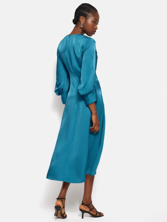 Hammered Satin Midi Dress Blue Women Jigsaw Dresses and Jumpsuits