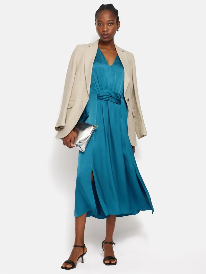 Hammered Satin Midi Dress Blue Women Jigsaw Dresses and Jumpsuits