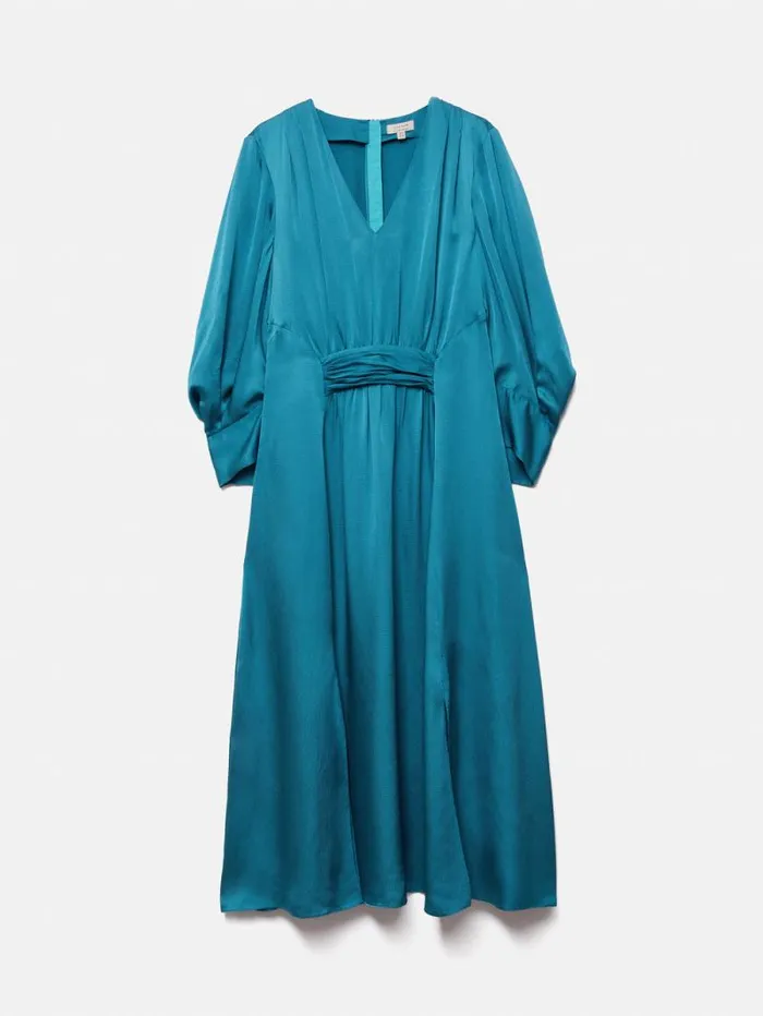 Hammered Satin Midi Dress Blue Women Jigsaw Dresses and Jumpsuits