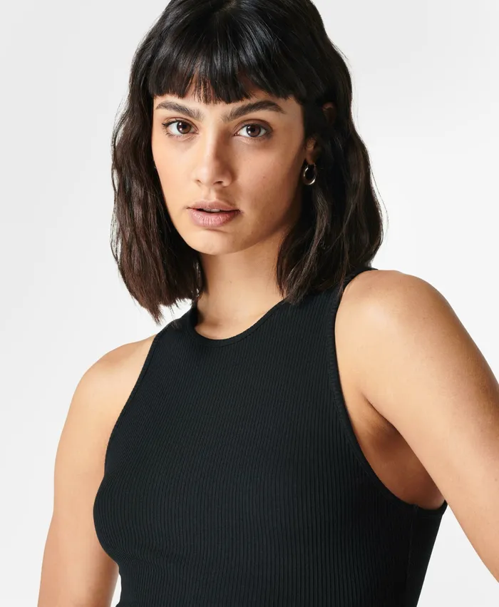 Harper Racer Rib Vest Black Women Vest Tops Sweaty Betty