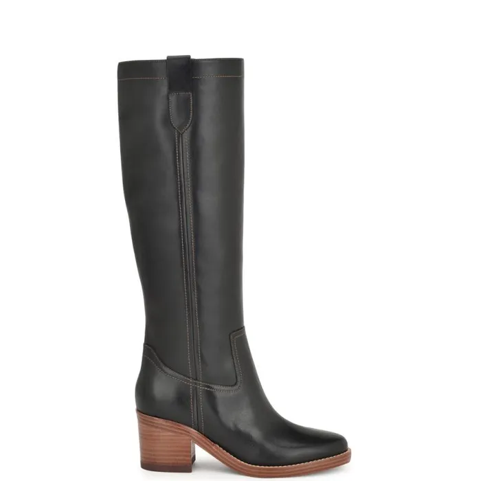 Hecee Block Heel Tailored Boots Black Leather Women Nine West Heels