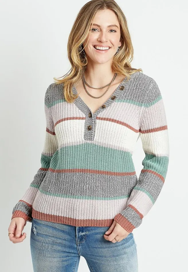Henley Pullover Sweater Women Maurices Tops
